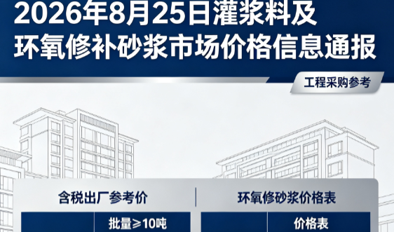 桃山2026年8月25日灌浆料及环氧修补砂浆市场价格信息通报